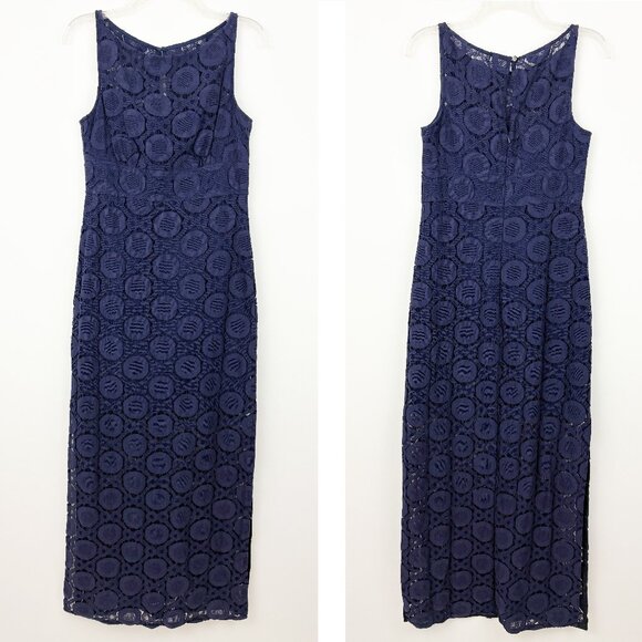 Trina Turk Navy Lace Maxi Dress Size 6 Sleeveless Side Slits Partial Lining - Picture 1 of 11